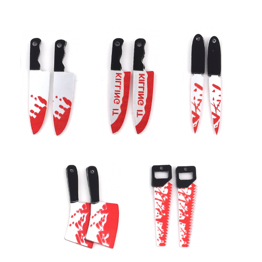 17g Weight Pendant Jewelry Making Type 52*14mm, 56*12mm, 56*14mm Jewelry Making Size DIY Jewelry Accessories Classification 10 PCS/Package Quantity Acrylic Material Halloween Festival Blade, Letter Pattern Printing Design Hip-Hop, Retro, Funny Style 10 PCS/Package 52*14mm 56*12mm 56*14mm Arylic Blade Letter Pendant 2