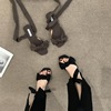 Sense of design A small minority Flat shoes Every evening temperament Little fairy bow Toe Sandals Bandage shoes Europe and America