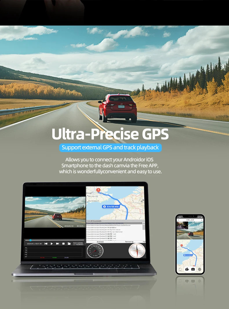 New V22 Dash Cam HD 4K Dual Front and Rear Recording Mobile WiFi Connection GPS Positioning Car Recorder