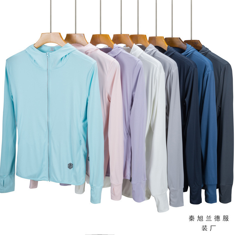 UPF50+ couple's ice silk sunscreen jacket, high elasticity, cool feeling, UV protection, hooded windbreaker, quick-dry skin jacket for men and women