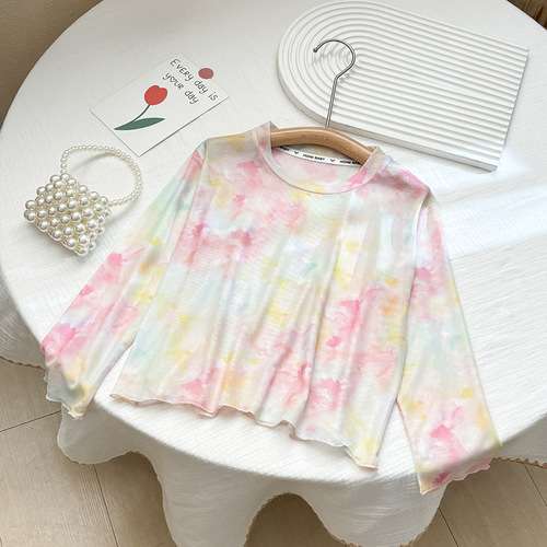 Girls' Summer Sun-Protective Base Layer Shirt | Kids' Dopamine-Print T-Shirt | New Mesh Ice Silk Long-Sleeved Skin-Friendly Top