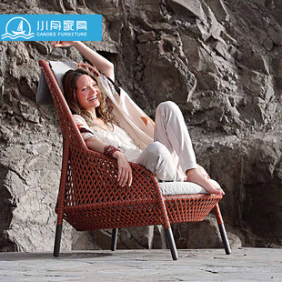Outdoor Furniture Rattan Sofa Leisure Balcony Open-Air Rattan Chair Designer Creative Outdoor Courtyard Sofa Coffee Table Combination