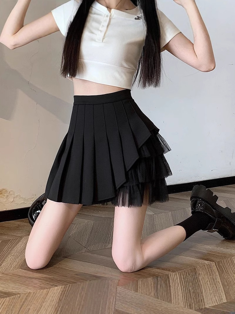 Summer retro fitted design lace pleated skirt