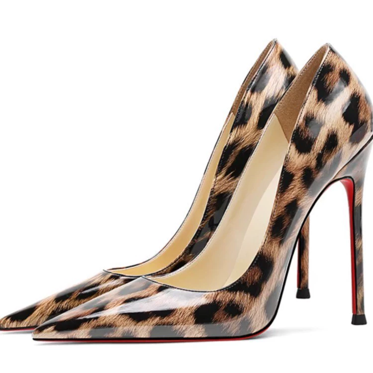 Новые европейские и американские туфли на высоком каблуке с леопардовым принтом большого размера для женщин на каблуках с сексуальным заостренным боком