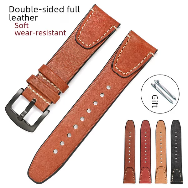 Cross-Border Handmade Genuine Leather Watch Strap, Vegetable-Tanned Tree-Skin with Vintage Texture, Suitable for Men and Women, Smart Quick-Release Watch Band