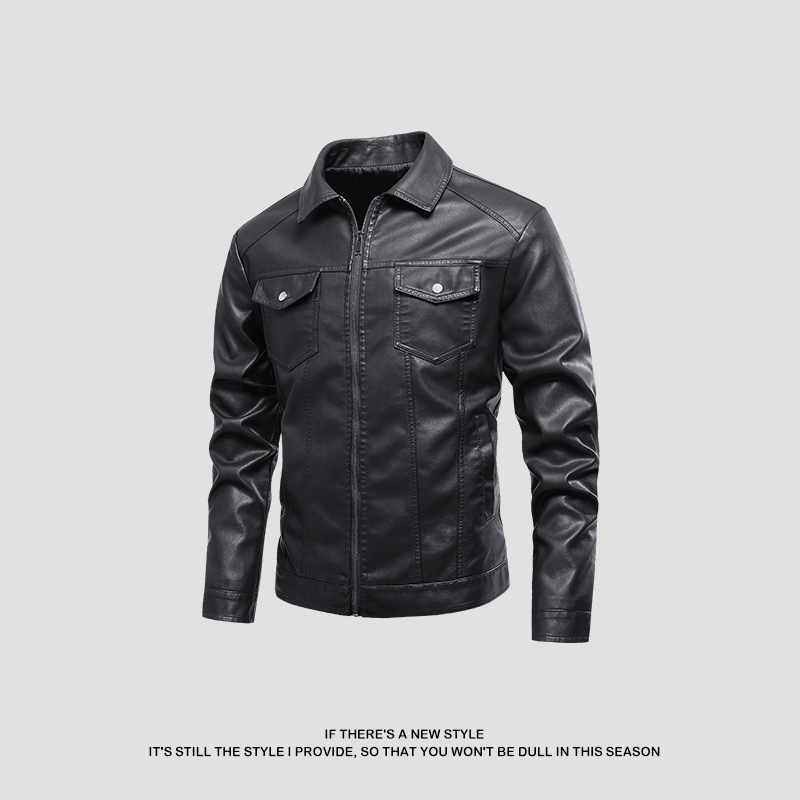 Chaqueta de cuero transfronteriza para hombres primavera y otoño nueva chaqueta de cuero con solapa pu para hombres con solapa de locomotora guapo chaqueta casual coreana