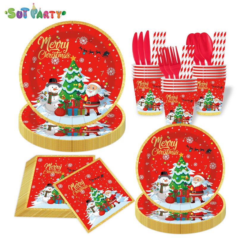 Red Christmas Snowman Themed Birthday Party Set with Disposable Paper Plates, Paper Cups, Paper Napkins, and Tableware Red Christmas Snowman Themed Birthday Party Set with Disposable Paper Plates, Paper Cups, Paper Napkins, and Tableware