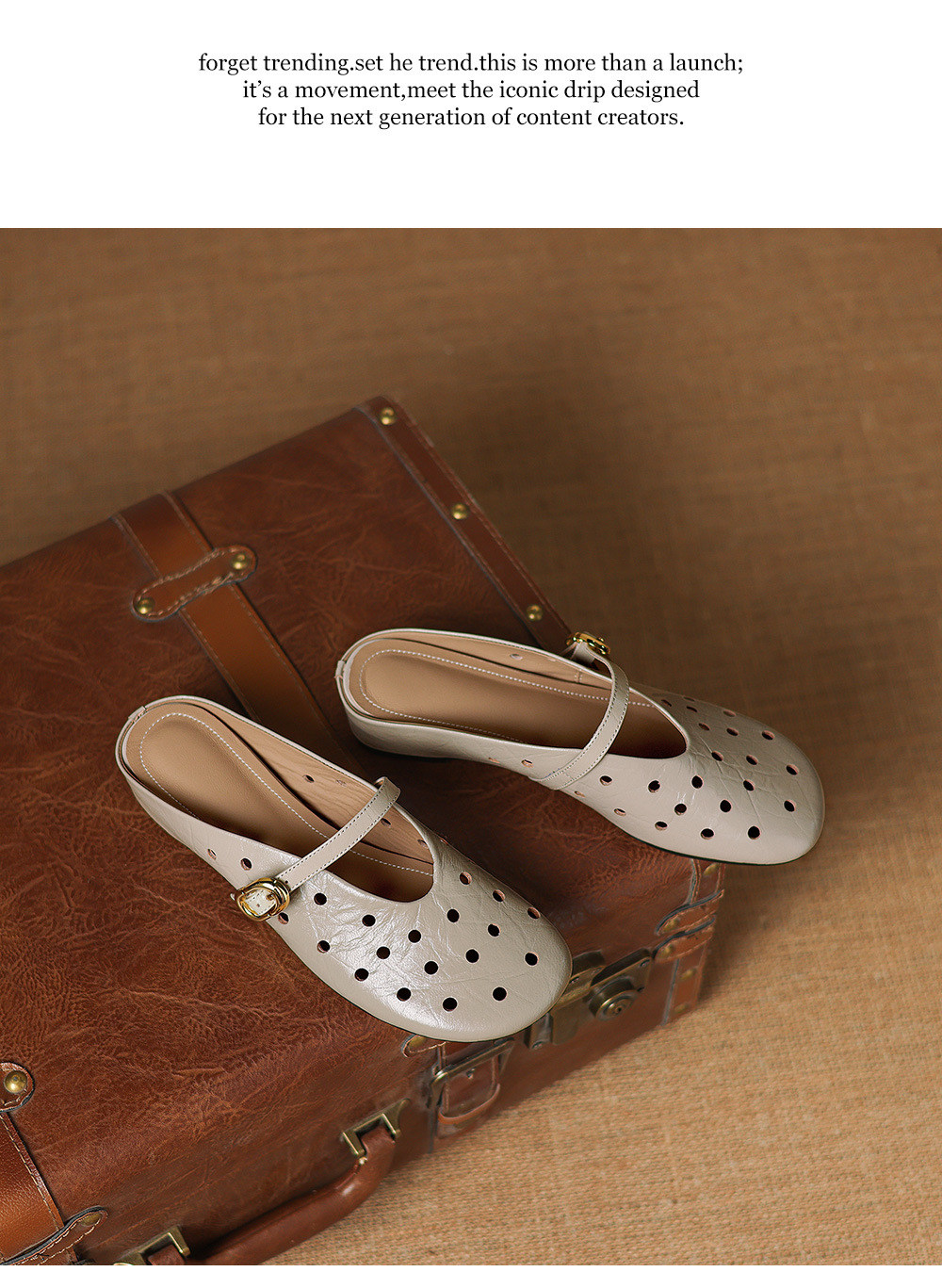 Sandal nữ da dê đục lỗ mũi trùm quai ngang hở gót — đen chi tiết 20