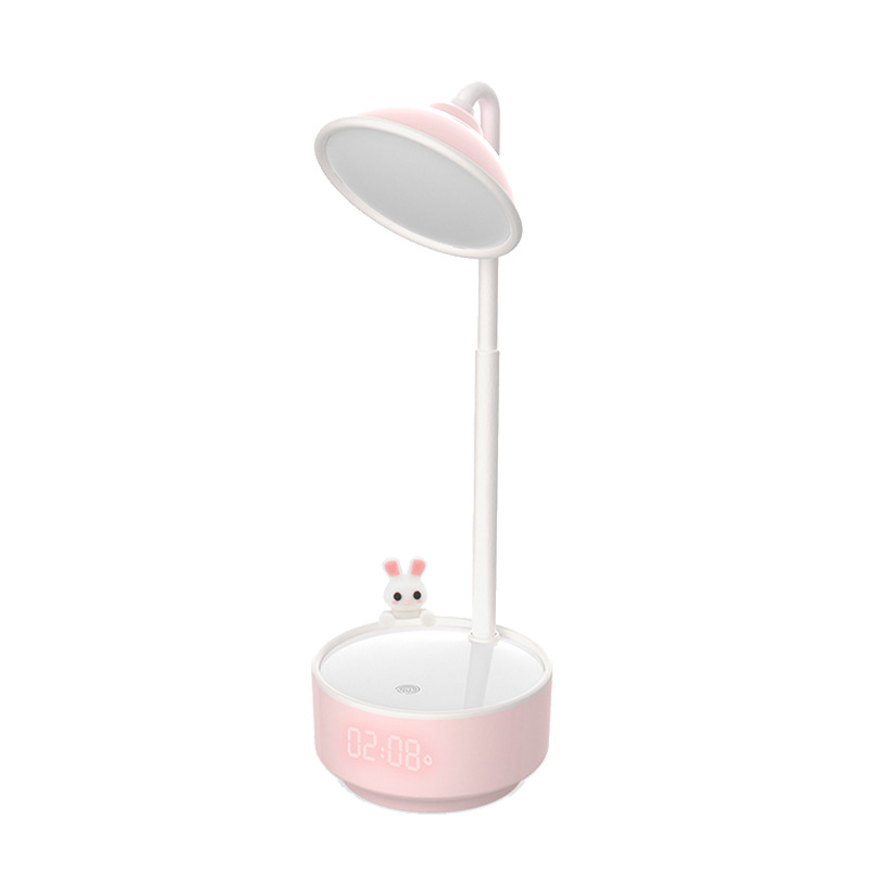 Lámpara de Mesa LED Táctil con Despertador de Plástico Recargable USB para Dormitorio y Escritorio