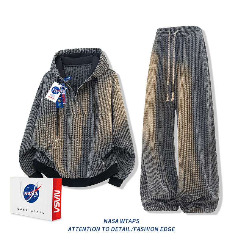 NASA ABOUT雪尼尔小香风条纹休闲裤男秋冬季oversize宽松百搭裤子|undefined