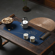 鹿皮绒手绘防水中式茶席干泡茶台茶铺中式禅意桌旗棉麻布艺茶盘垫