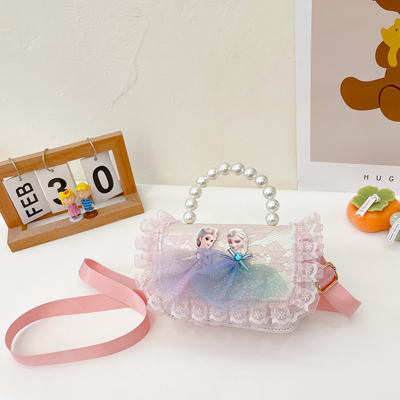 Bolsas para niños nuevas niñas bolsas de hombro lindas princesas bolsas de hombro de perlas de encaje bolsas de hombro al por mayor