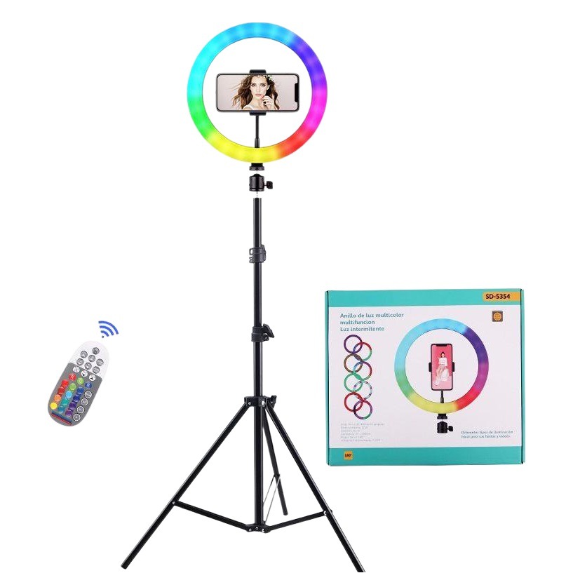 Luz de relleno RGB de 12 pulgadas teléfono móvil soporte en vivo trípode selfie fotografía colorida iluminación LED anillo de luz