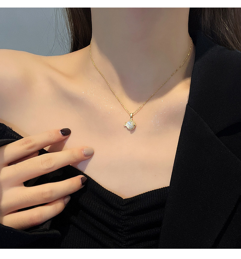 Fashion Fish Titanium Steel Pendant Necklace Inlay Opal Stainless Steel Necklaces_colorza_7