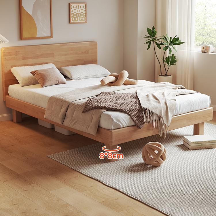 All Solid Wood Rubber Wood Double Bed Modern Simple Row Frame Any Size Can Be Suspended Bed 1m Tatami