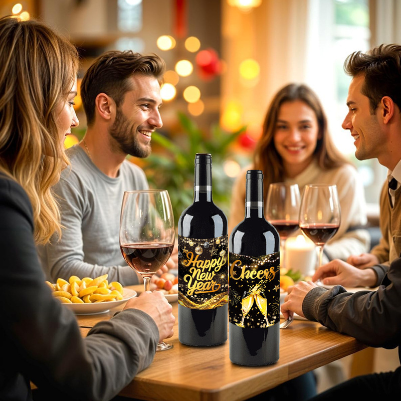 2026新年派对酒瓶贴纸 新年跨年夜派对酒瓶酒杯装饰不干胶贴纸|undefined