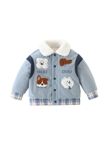 DUUDUU Puppy Boys' Winter Embroidered Cotton Jacket with Fleece Lining and Thick Collar Outwear Children's Outerwear