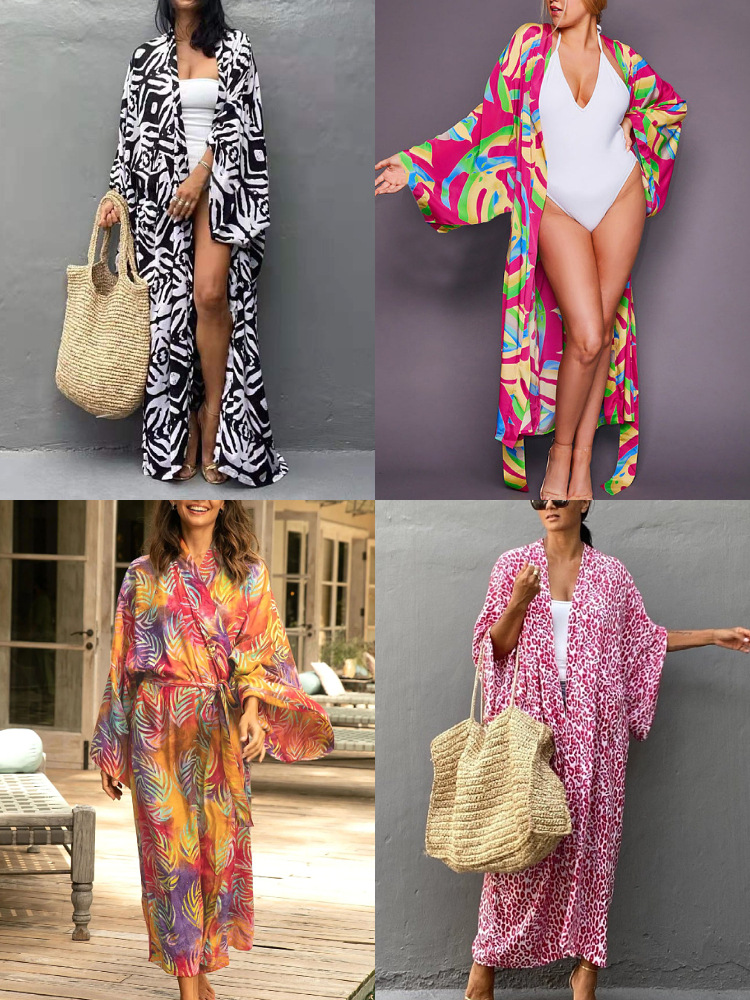 Camisas de playa transfronterizas de algodón impresión de vacaciones cardigan protector solar bikini camisa de baño mujer 1D139