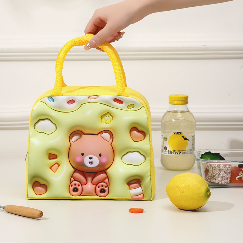 Bolso bento portátil de dibujos animados de dopamina Patrón tridimensional Bolsa de lonchera linda Bolsa de almuerzo con aislamiento para estudiantes y niños transfronterizos
