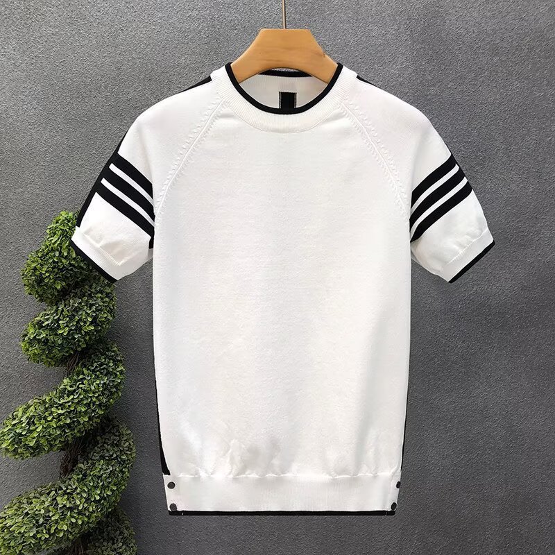 Polo camiseta de punto camiseta de manga corta hombre tres barras TB rayas tricolores aberturas camiseta vieja fábrica de viento de dinero transfronterizo mayorista
