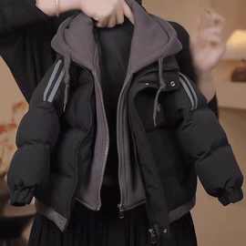 男女童宽松新款假两件冬装羽绒棉服男女童中大童短款潮加厚面包服