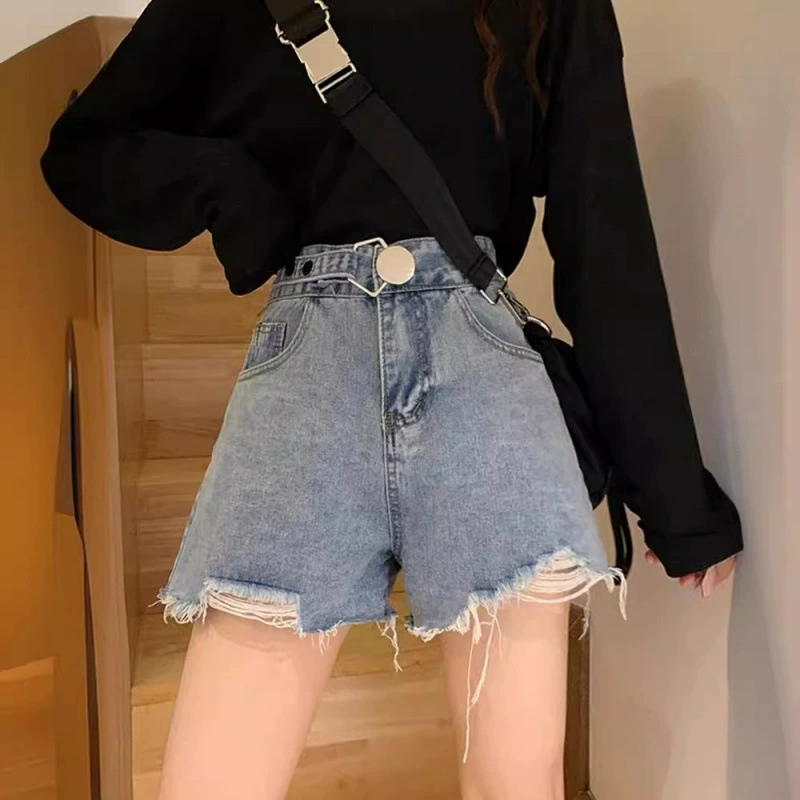 2024 летний новый стиль с высокой талией тонкие джинсы шорты женские корейские свободные широкие брюки дикие брюки