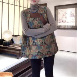 2026春款新中式国风A版中长马甲无袖马夹斜襟盘扣提花织锦上衣女