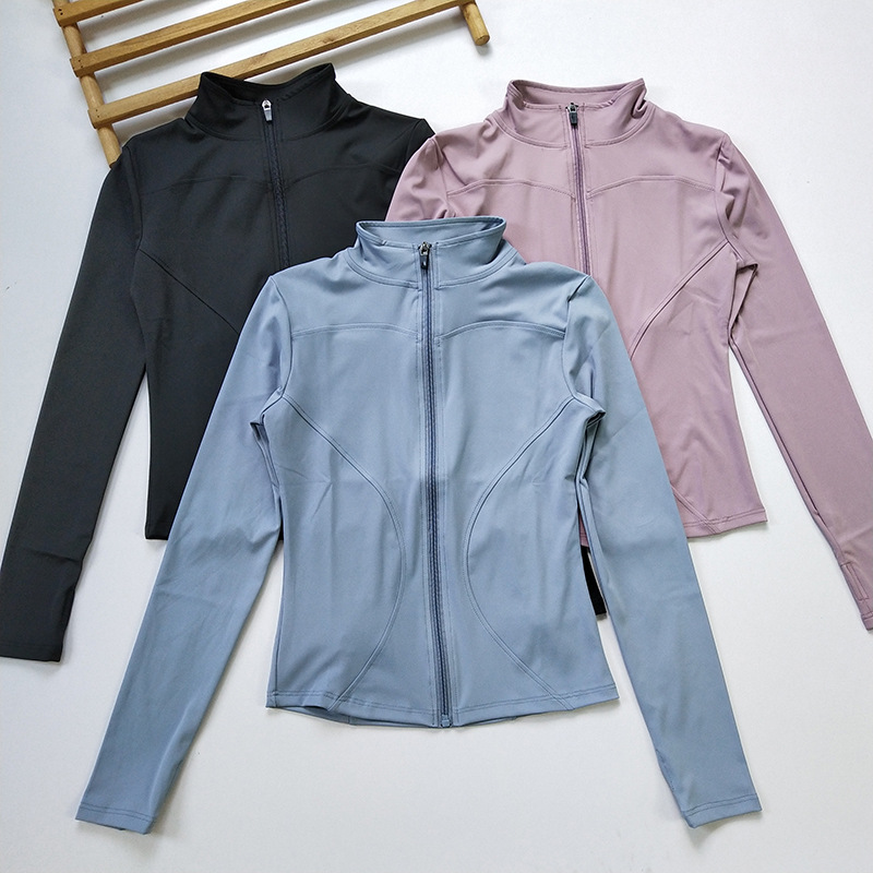 Chaqueta de yoga delgada con cuello alto con cremallera, protección solar delgada, ciclismo al aire libre, ropa deportiva, ropa de gimnasia, top de carrera de secado rápido