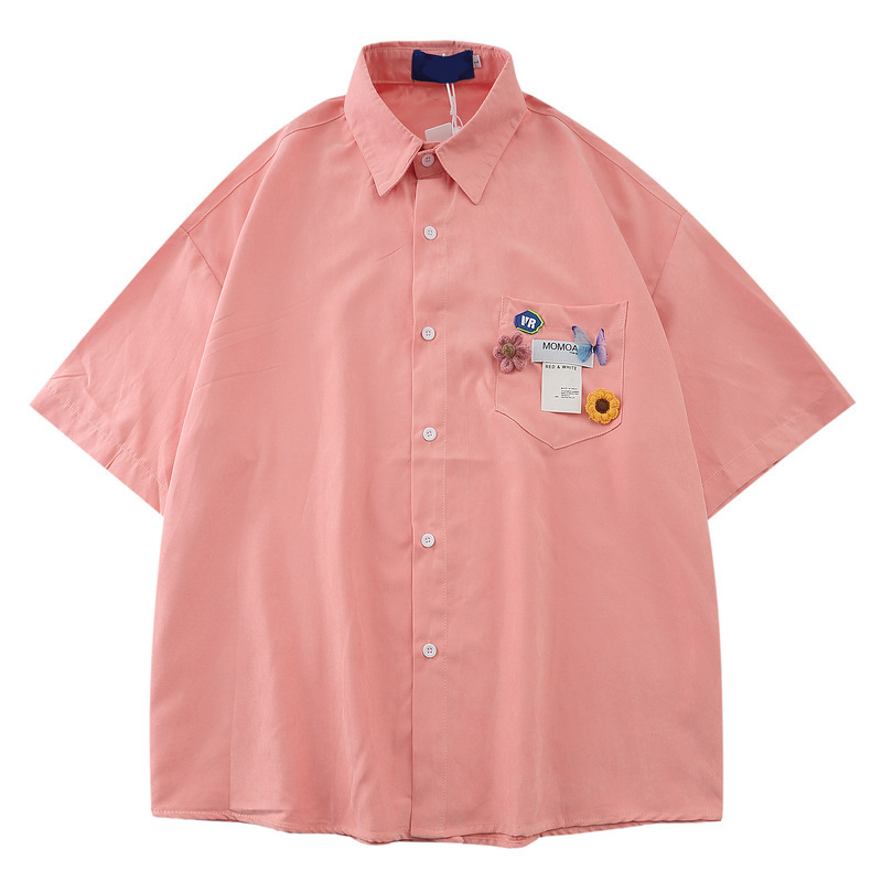 YPRS Men's Japanese Style Fresh Pocket Decoration Hong Kong Boy Fun Short Sleeve Shirt Summer Couple Loose Shirt 2023
