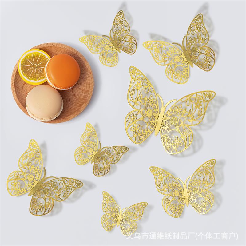 12 pegatinas doradas de mariposas huecas para pared, pegatinas de mariposas para decoración de paredes del hogar, pegatinas creativas de mariposas.