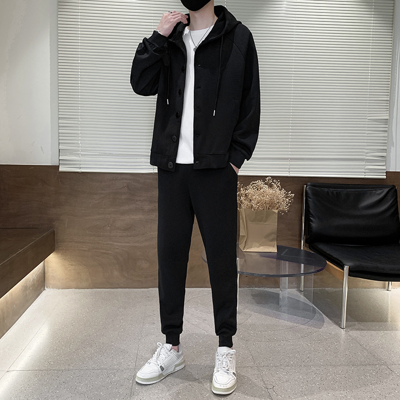 Primavera y otoño traje casual para hombres primavera nueva marca de moda waffle cardigan hombre guapo ropa deportiva para hombres un conjunto