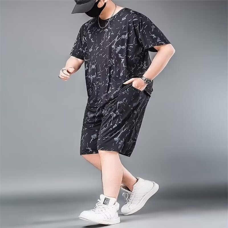 2025 New Summer Casual Sports Suit Men's Short-Sleeved T-Shirt Trendy Brand Five-Point Shorts Loose Hong Kong Style Two-Piece Set