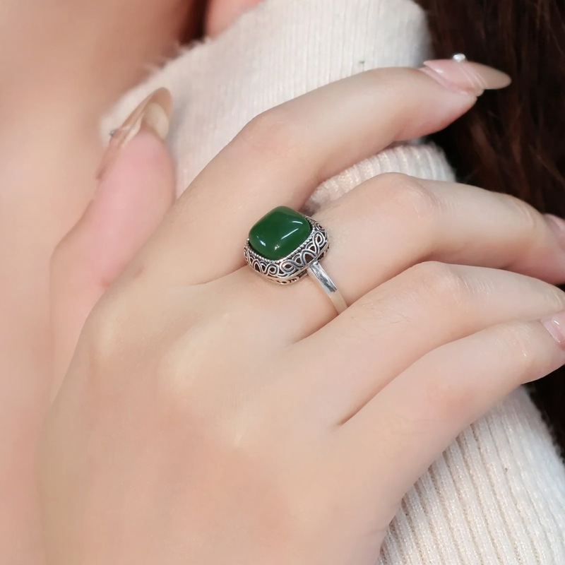 New Chinese Ethnic Style Retro Ruyi Curly Sugar Ring Women's Simple and Elegant Elegant National Style Live Mouth Ring New Chinese Ethnic Style Retro Ruyi Curly Sugar Ring Women's Simple and Elegant Elegant National Style Live Mouth Ring