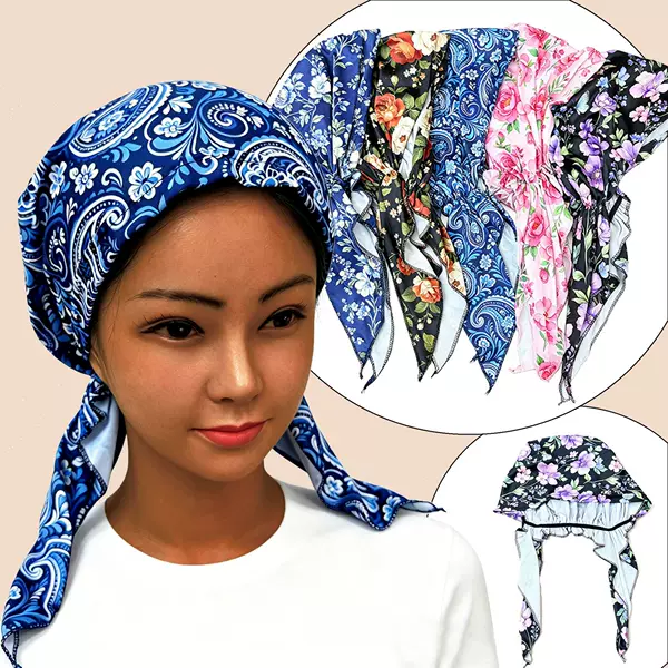 Floral print lady's headscarf hat, breathable head wrap, ethnic style hair protection cap, cross-border bestseller