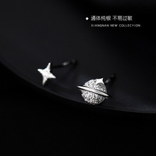 S925纯银不对称土星星球小耳钉女小众气质个性设计感短发耳环耳饰