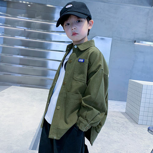 Boys Spring Jacket Spring and Autumn 2024 New Children's Clothing Boys Spring Shirt Long Sleeve Work Clothes Tops Handsome