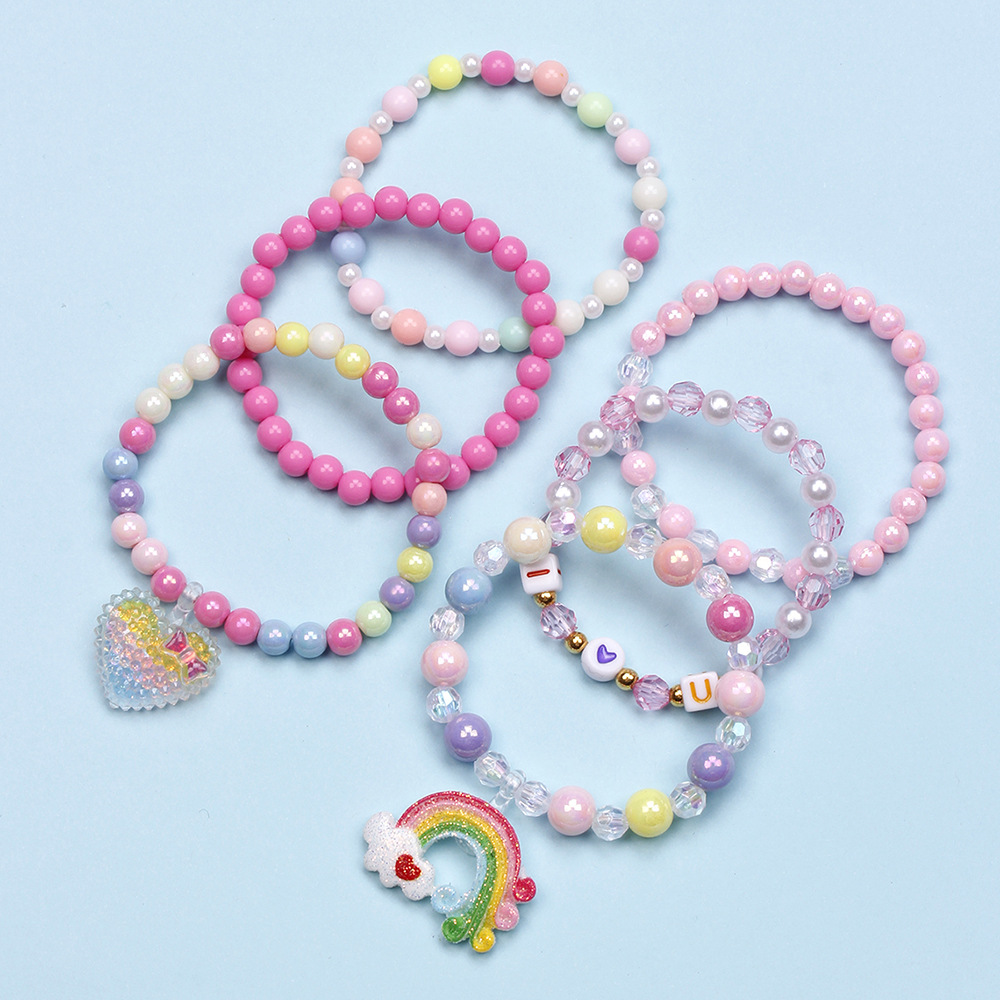 Sweet Rainbow Heart Shape Plastic Beaded Bracelets