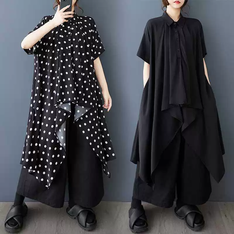 Настоящая летняя новая модная плиссированная шифоновая рубашка в европейском и американском стиле, свободный утягивающий топ средней длины большого размера нестандартной формы