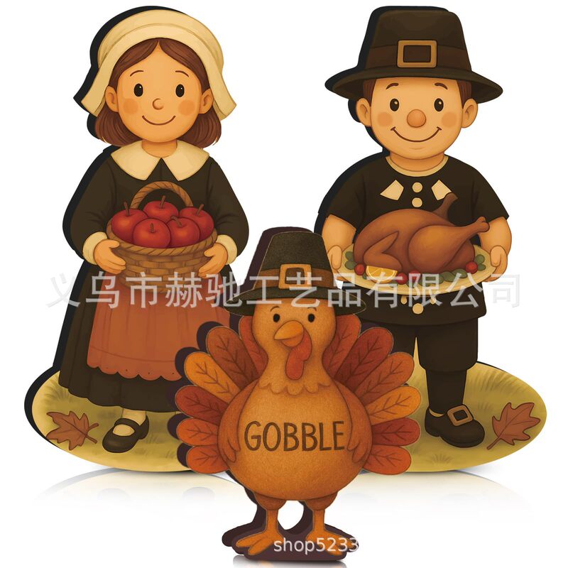 3-piece Thanksgiving decoration set: Autumn wooden pilgrim couple and turkey table ornaments, includes Thanksgiving items 3-piece Thanksgiving decoration set: Autumn wooden pilgrim couple and turkey table ornaments, includes Thanksgiving items