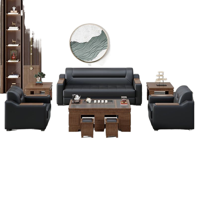 Sofá de oficina de cuero simple moderno de negocios recepción casual de tres mesas de té conjunto de cuero