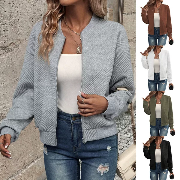 Amazon European and American Cross-Border Foreign Trade 2026 Autumn and Winter New Solid Color Zipper Jacket Baseball Collar Casual Coat for Women