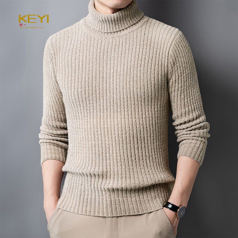 Men's sweater autumn and winter super thick loose inside sweater fashion sense solid color high collar warm base shirt wholesale