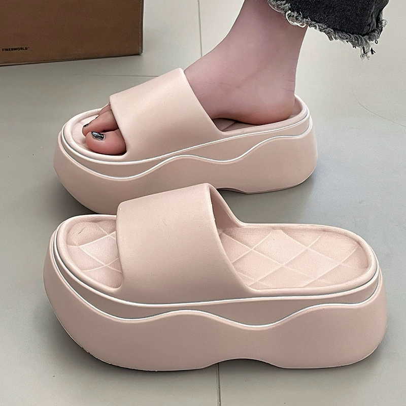 Модные женские босоножки на высоком каблуке на толстой подошве, летние уличные модные универсальные нескользящие домашние тапочки из ЭВА, увеличивающие рост.