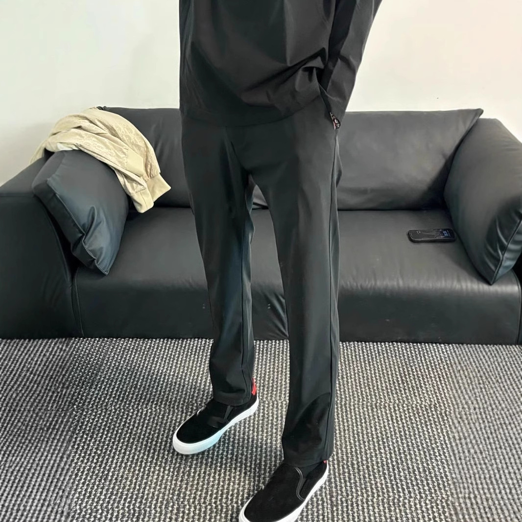 Trendy Black Straight-Leg Versatile Men's Dress Pants, Wrinkle-Free, Formal Casual Long Pants, Vintage Style, Designer Suit Gentleman