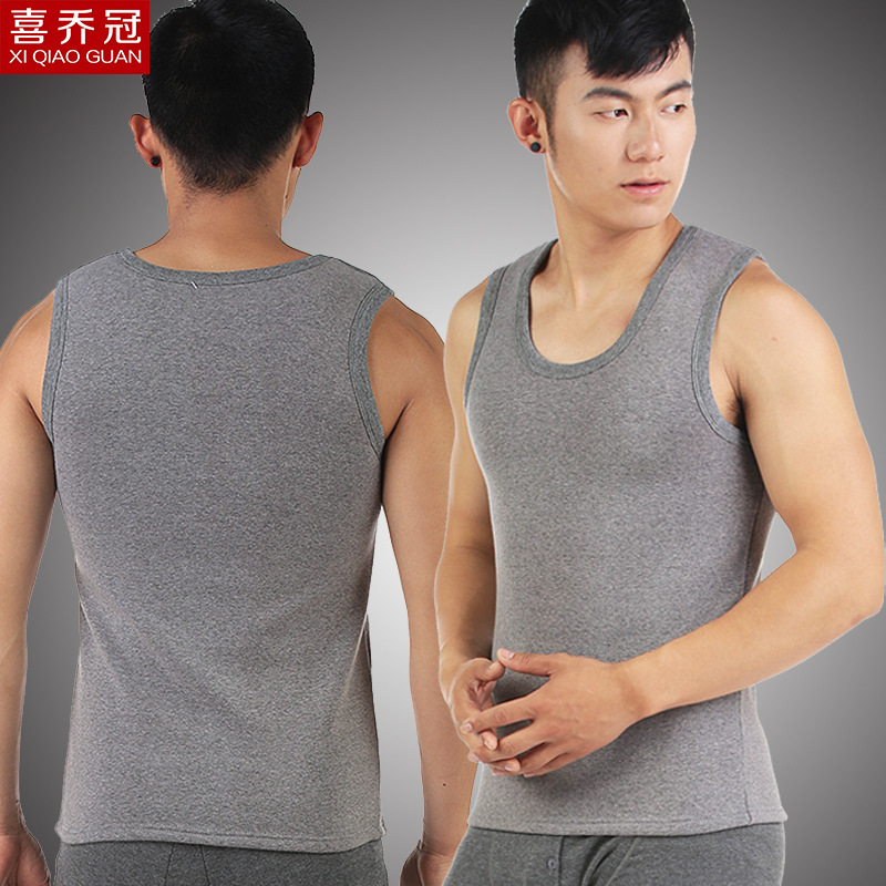 겨울 남성 열 조끼 두꺼운 벨벳 라운드 넥 밀착 피팅 비 떨어지는면 바닥 셔츠 속옷 조끼