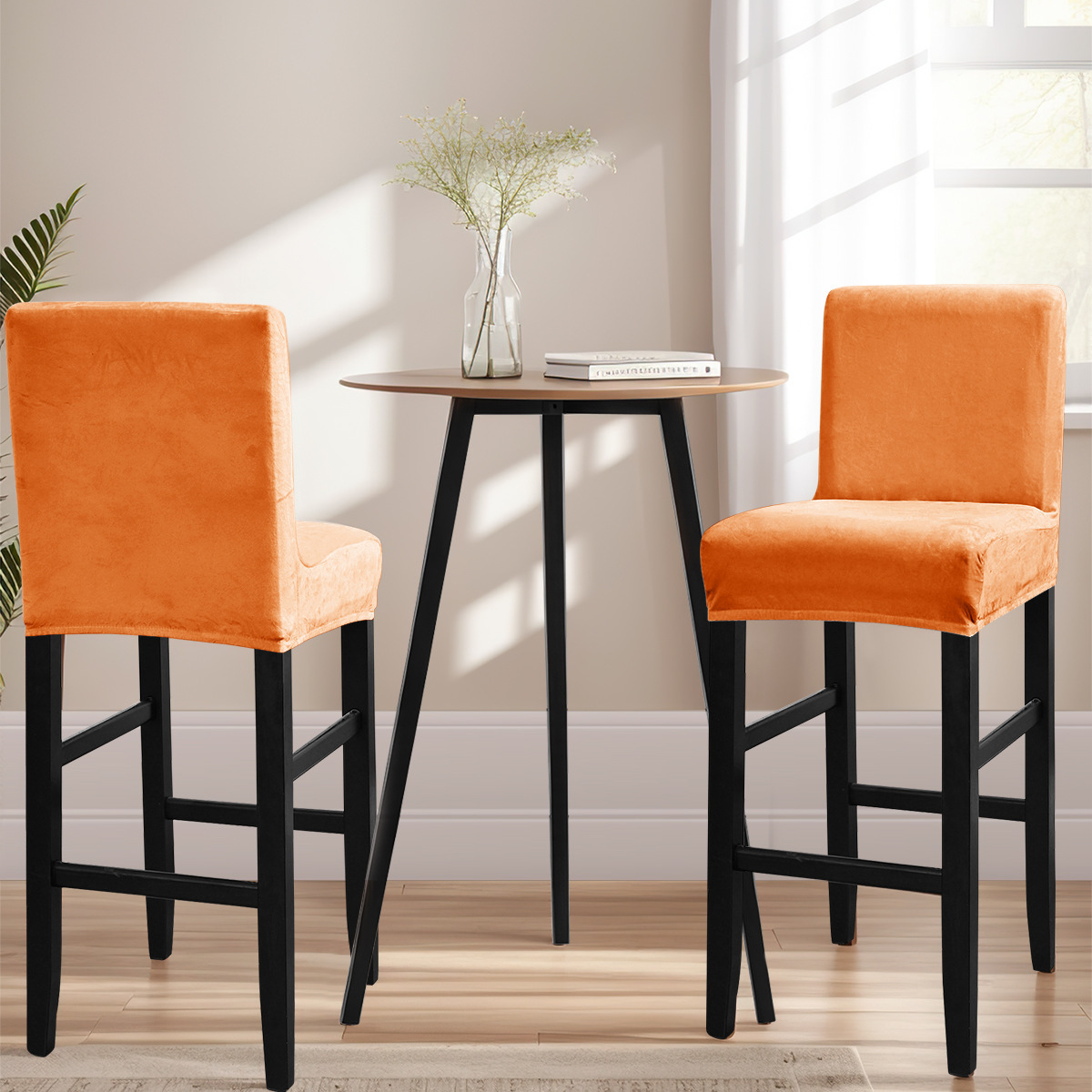 Amazon transfronterizo color sólido elástico plata silla cubierta polvo bar restaurante cubierta de silla de espalda baja temu