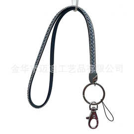 供应皮条编制镶钻手机绳烫钻手机挂绳时尚带钻手机绳镶钻证件挂带