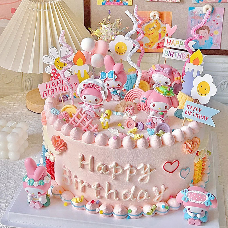 三丽鸥蛋糕装饰美乐蒂蛋糕装饰摆件美乐蒂女孩粉色生日蛋糕插牌件|undefined