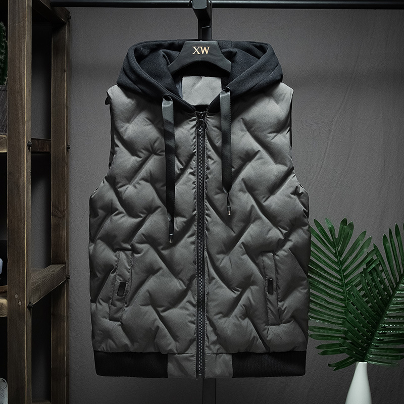 Herrenbekleidung Herren Baumwollweste Winter Herren neuer Stil Kapuzenweste Baumwollweste Jacke Arbeitskleidung Klasse Uniform Druck Logo_voghion.com
