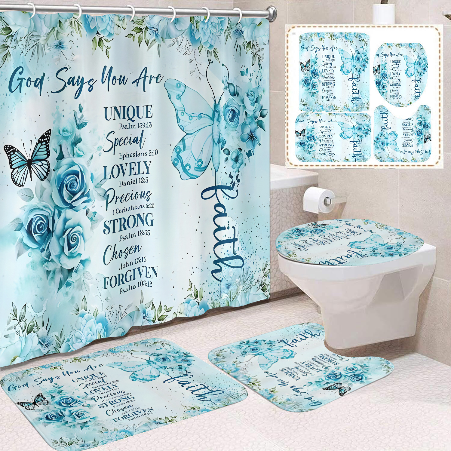 Transfronterizo Amazon cortina de ducha de color degradado cortina de baño letra patrón de mariposa cortina de ducha impermeable y a prueba de moho image 35
